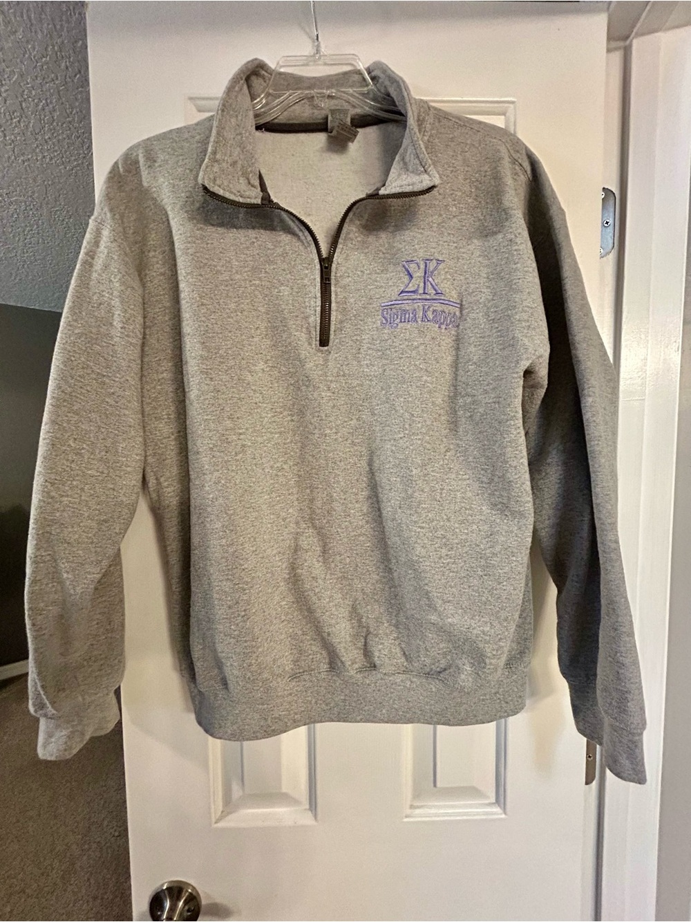 Gildan Gray Quarter-Zip Sweater with Lavender Sigma Kappa Embroidery